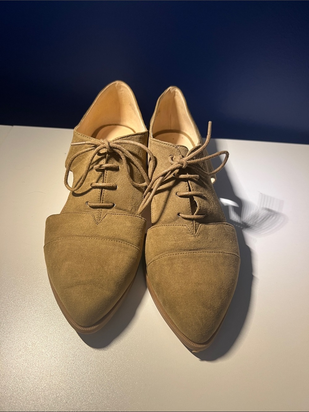 Nine West Women's Pointed Toe Lace-Up Flats in Olive Green Suede